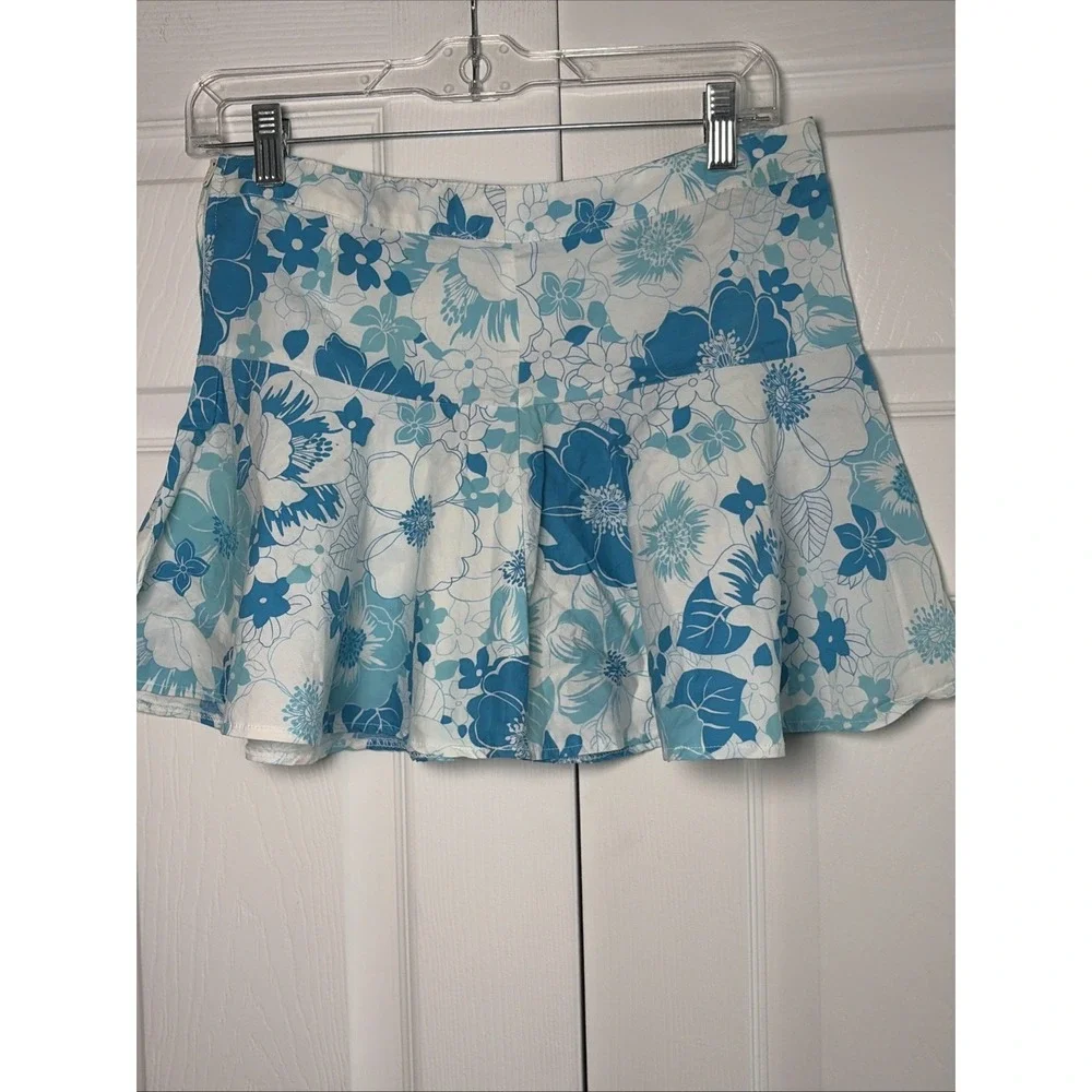 Exact Change Y2K Floral Mini‎ Skirt Womens Size 5 Blue Tropical Coconut Girl Vtg